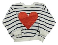 Bielo-tmavomodrá pruhovaná oversize mikina so srdcem Matalan