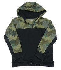 Kaki-čierna mikina so vzorom a kapucňou Nutmeg