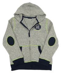 Šedá melírovaná pletená propínací mikina s kapucí 