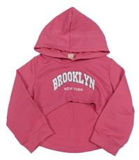 Fuchsiová crop mikina s nápisom a kapucňou