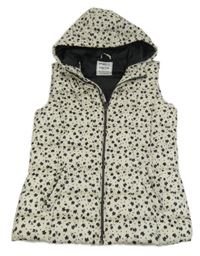 Béžovo-černá květovaná šusťáková zateplená vesta s kapucí Page one young
