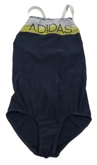 Tmavomodré jednodílné plavky s nápisem Adidas