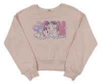 Svetloružová crop mikina s nápisom a dívkou H&M