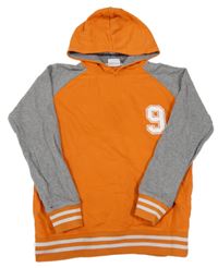 Oranžovo-sivá mikina s číslom a kapucňou Yigga