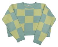 Světlemodro-citronový kockovaný crop sveter Primark