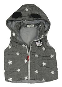 Sivá melírovaná šušťáková zateplená vesta s Mickeym, hviezdami a kapucňou H&M