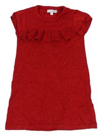 Červené pletené trblietavé šaty s volánikmi Bluezoo