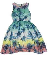 Barevné pruhované šifonové šaty s palmami H&M