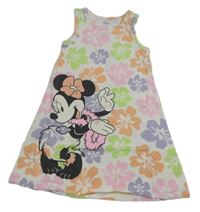 Bílé bavlněné šaty s Minnií a kytičkami Disney