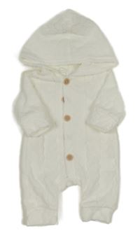 Biela vzorovaná fleecová kombinéza s kapucňou