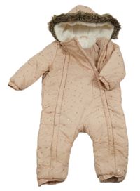 Broskvová šusťáková zimní kombinéza s hvězdičkami a kapucí F&F