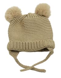 Béžová pletená podšitá čapica s bambulemi Zara