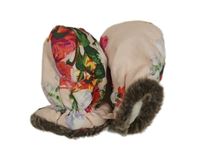 Broskvové šusťákové zimní rukavice s květy