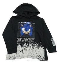 Nové - Černé triko se Sonicem z flitrů a kapucí Next
