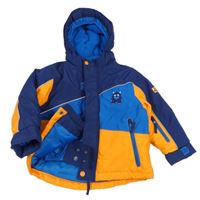 Tmavomodro-oranžová šusťáková zimní bunda s příšerkou a kapucí Kiki&Koko