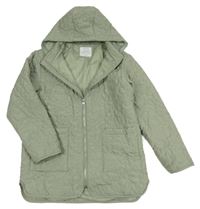 Khaki šusťáková prošívaná zateplená bunda s kapucí Primark