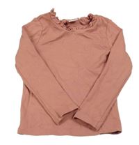 Růžové žebrované triko s volánky Next