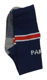 Nové - Tmavomodro-šedé podkolenky s nápisem vel. 31-34