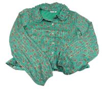 Zelená pruhovaná šifónová crop blúzka s kvetmi Name it