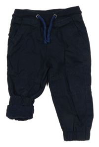 Tmavomodré plátenné cuff nohavice Lupilu