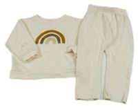 2set - Smetanová oversize mikina s duhou + tepláky 