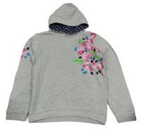 Sivá melírovaná mikina s kvetmi a kapucňou Kids