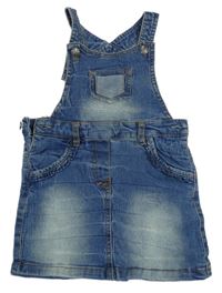 Modrá rifľová na traká sukňa s volánikmi Topolino