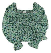 Zeleno-čierna kvetovaná žabičková crop blúzka Page one young