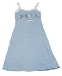 Světlemodré dlouhé bavlněné šaty s nápisem 