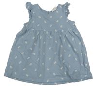 Modrošedé bavlnené šaty s kvietkami H&M