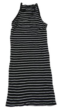Černo-bílé pruhované žebrované dlouhé šaty New Look