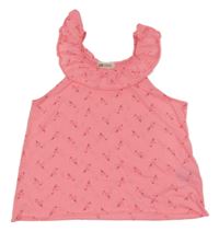 Neónově ružový top s plameňáky a volánikmi H&M