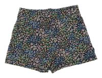 Tmavomodré bavlnené kvetované kraťasy H&M
