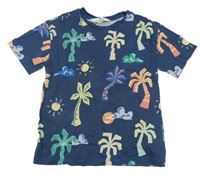 Tmavomodré tričko s palmami H&M