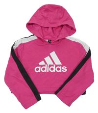 Růžová crop mikina s logem a kapucí Adidas