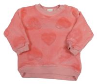 Korálová chlpatá mikina so srdiečkami H&M