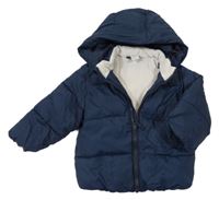 Tmavomodrá šusťáková prošívaná zimní bunda s kapucí H&M