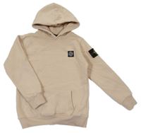 Béžová mikina s nášivkami a kapucňou Stone Island