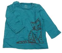 Modrozelené melírované tričko s mačičkou ESPRIT