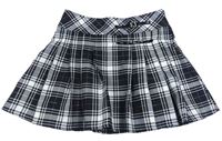 Čierno-bielo-strieborná kostkovano/károvaná skladaná sukňa s přezkami C&A