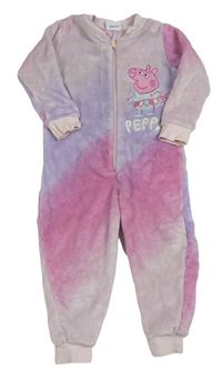 Světlefialovo-fialovo-ružovo-svetloružová chlpatá kombinéza s Peppa Pig George