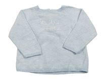 Světlemodro-biely pruhovaný melírovaný sveter s nápismi mamas&papas