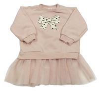 Svetloružové teplákovo/tylové šaty s mašlou H&M