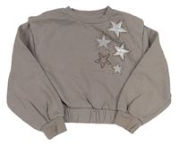 Hnedošedé á crop mikina s hviezdičkami a kamienkami PRIMARK