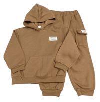 2Set - Hnědá silnější mikina s nášivkou a kapsou + cargo tepláky SHEIN