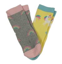 Nové - 2x - Teplé ponožky - Šedo/světlerůžové melírované s duhami, žluto/světlemodré s jednorožci vel. 19-22