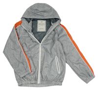 Sivo-tmavooranžová melírovaná šušťáková jarná bunda s pruhmi a kapucňou M&S