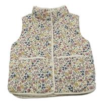 Smotanová prešívaná šušťáková zateplená vesta s kvietkami H&M