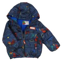 Tmavomodrá melírovaná prošívaná šusťáková zimní bunda s Avengers a kapucí MARVEL