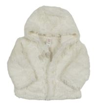 Biely kožušinový zateplený kabát s mašlou a kapucňou C&A